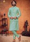 Sea Green Colour Outluk 29 Art Silk With Lucknowi Work Party Wear Kurta Pajama With Modi Jacket Mens Collection 29003